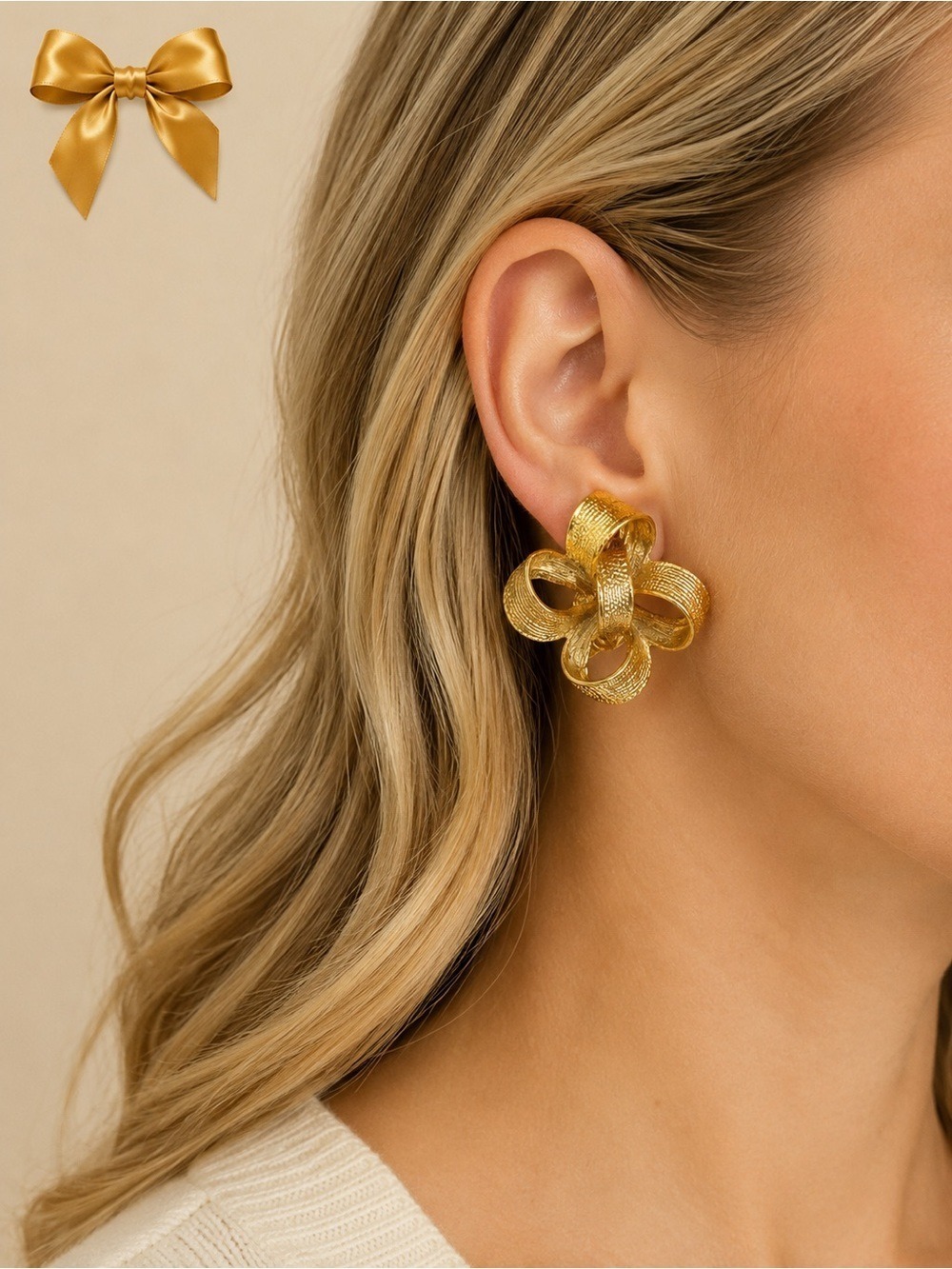 Gold Bow Clip on Earrings